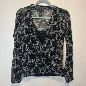 INC size small black cream sheer top attached camisole business whimsigoth